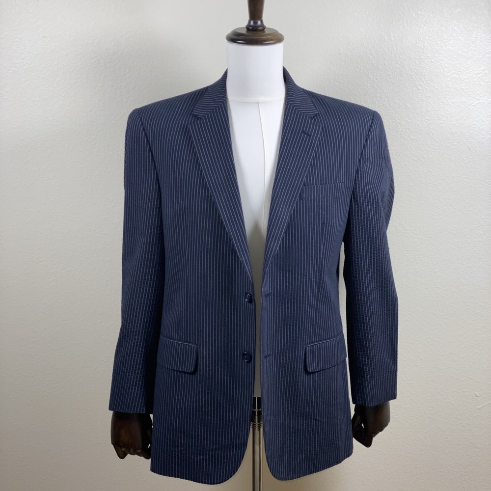 Jos. A Bank Seersucker Suit Mens41R Black Gray Pinstripe Stays Cool  Pants 35x28